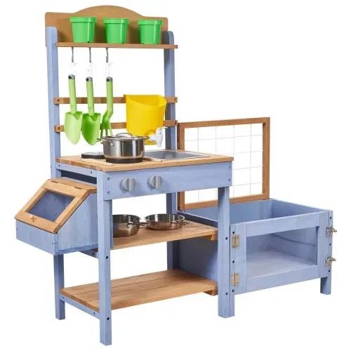 VEVOR Spielküche, Kinderküche, Spielzeugküche aus Holz mit Pflanzkasten, Wassertank, Spülbecken, Kochgeschirr & Zubehör, Holzküche für Rasen & Garten, für Kinder ab 3 Jahren, 1060x370x995mm – Bild 10