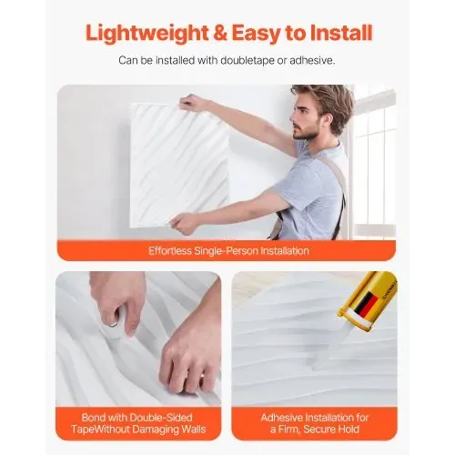 VEVOR 3D-Wandpaneele, 12er-Set, 50x50 cm PVC-Moderne minimalistische Wandverkleidung, 2,97m² Deckkraft, Inneneinrichtung für Schlafzimmer, Wohn- und Spielzimmer, Mattweiß – Bild 5