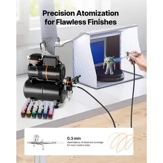 VEVOR Airbrush Set 1/6 PS mit Luftkompressor & Tank, 1 Dual Action Airbrush mit 1 Düse (0,3 mm) & Schlauch & Acrylfarbe )(24) & 2 Ventilatoren, für Kuchendekoration Modellmalerei Nagelkunst VEVOR Airbrush Set 1/6 PS mit Luftkompressor & Tank, 1 Dual Action Airbrush mit 1 Düse (0,3 mm) & Schlauch & Acrylfarbe )(24) & 2 Ventilatoren, für Kuchendekoration Modellmalerei Nagelkunst