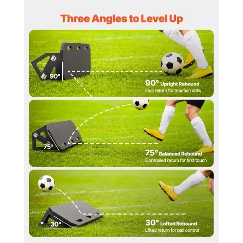 VEVOR Fußball Rebound Board 100 x 30 cm, Prellwand Brett Tragbar mit 3 Verstellbaren Winkeln Bodenanker, Fußballprellwand aus HDPE, Balltrainingsgerät für Pass- und Reaktionsübungen Kickback-Trainer – Bild 2