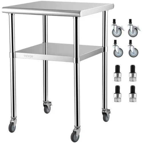 VEVOR Kommerzieller Edelstahltisch 61 x 61 x 91,4 cm, Rollbarer Zweilagiger Arbeitstisch Zerlegetisch Gastro 181,4 kg + 91 kg Tragfähigkeit, Gewerbe Küchentisch, Zubereitungstisch Küchenmöbel VEVOR Kommerzieller Edelstahltisch 61 x 61 x 91,4 cm, Rollbarer Zweilagiger Arbeitstisch Zerlegetisch Gastro 181,4 kg + 91 kg Tragfähigkeit, Gewerbe Küchentisch, Zubereitungstisch Küchenmöbel