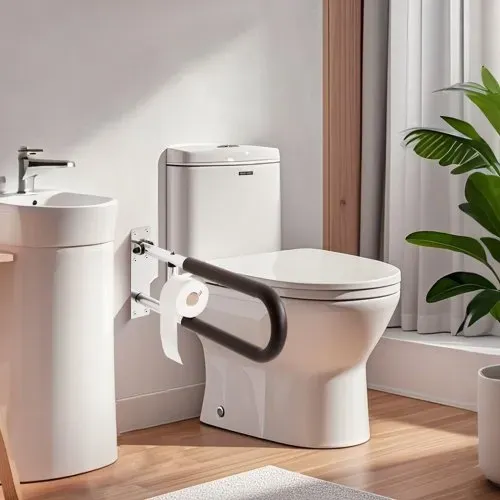 VEVOR Aufstehhilfe Toilette, 76,5 cm Wandstützgriff, Handikap Haltegriff für Senioren, hochklappbare Toiletten-Haltegriffe mit Anti-Rutsch-Griff, 136 kg Tragkraft, Sicherheitshandlauf mit Papierhalter – Bild 7