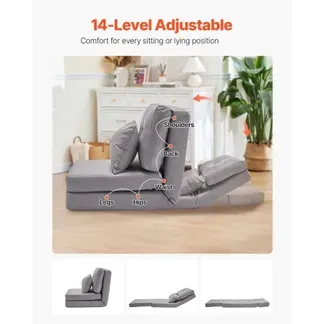 VEVOR Umwandelbares Bodensofa Schlafsofa, 5-fach verstellbares klappbares gepolstertes Lazy-Sofa mit verstellbarer Rückenlehne & Kissen, faltbares Sofa für Wohnzimmer und Schlafzimmer, grau VEVOR Umwandelbares Bodensofa Schlafsofa, 5-fach verstellbares klappbares gepolstertes Lazy-Sofa mit verstellbarer Rückenlehne & Kissen, faltbares Sofa für Wohnzimmer und Schlafzimmer, grau