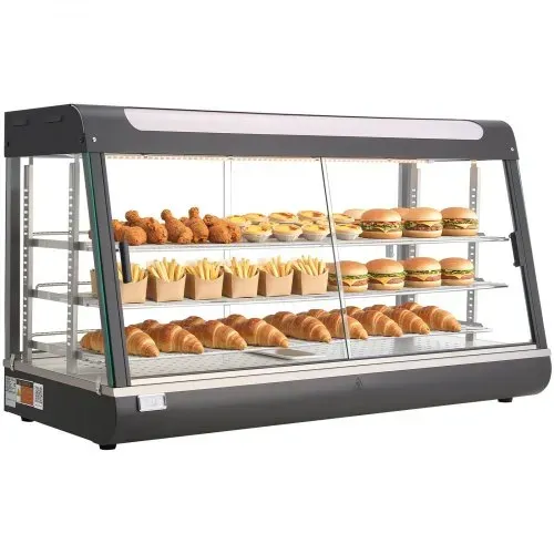 VEVOR 3-stöckige Wärmetheke 180 L, Warmhaltevitrine 1600 W, Warmhaltetheke 30–85 °C, Speisenwärmer mit LED-Beleuchtung & Verstellbaren Ablagen, Speisevitrine für Hamburger Pizza Brot Brathähnchen – Bild 9