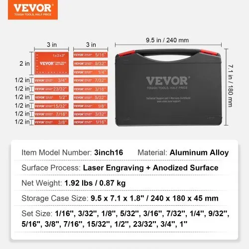 VEVOR Imperiale Setup-Blöcke 16-teilige Endmaße Höhenmesser Set ±0,001 Zoll (ca. 25 µm) Präzisionsstäbe Messblock-Set für Oberfräse und Tischsäge, Zubehör, Holzbearbeitung – Bild 6