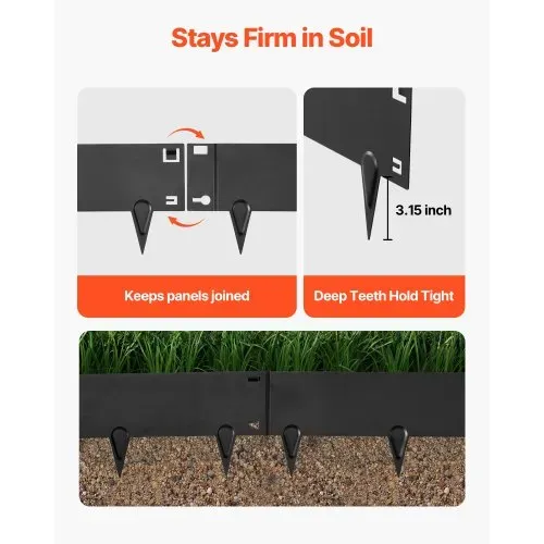 VEVOR Rasenkante 6er-Pack 1016x207 mm, Beeteinfassung aus Verzinktem Stahl, inkl. Handschuhen, Rasenbleche, Mähkante, Metall Palisade, Beetumrandung für Blumenbeete & Gartenwege – Bild 2