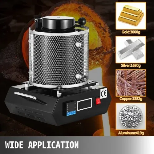 VEVOR Goldschmelzofen 1350 W 1150 ℃ Max. Temperatur, digitaler elektrischer Schmelzofen 3 kg Keramiktiegel zum Gießen & Raffinieren von Edelmetallen, zur Verarbeitung von Gold Silber Aluminium – Bild 6