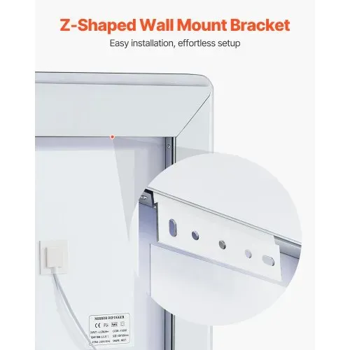 VEVOR LED-Badezimmerspiegel Kosmetikspiegel (60 x 80 cm) mit Front- und Hintergrundbeleuchtung, beschlagfreier Spiegel, stufenlos dimmbarer Badezimmerspiegel mit 3 Farbtemperaturen, Wandmontage – Bild 5