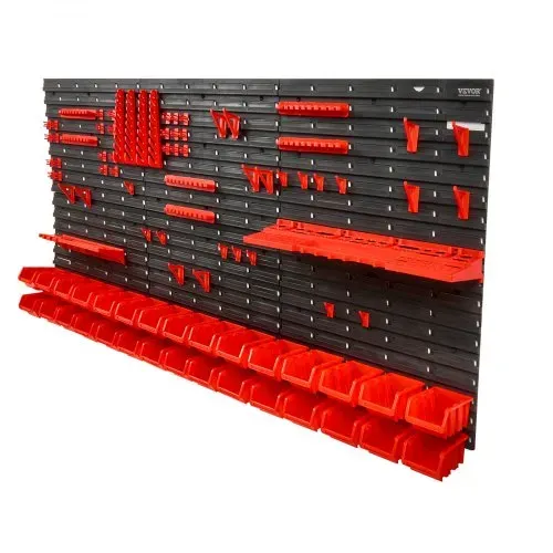 VEVOR Stapelboxen, 30-Behälter-Teileregal-Organizer für Garage, Kunststoff-Ladenwerkzeug mit Wandpaneelen/Werkzeughaltern/Haken, für Muttern, Bolzen, Schrauben, Nägel, Perlen, Knöpfe, Schwarz/Rot – Bild 10