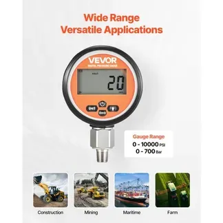 VEVOR digitales Hydraulikdruckmessgerät, 0–700 Bar Hydraulikdrucksensor, Manometertester mit 1/4 Zoll NPT-Basiseingang für Baggerbaumaschinen, Hydraulikprüfmanometer Edelstahlgehäuse VEVOR digitales Hydraulikdruckmessgerät, 0–700 Bar Hydraulikdrucksensor, Manometertester mit 1/4 Zoll NPT-Basiseingang für Baggerbaumaschinen, Hydraulikprüfmanometer Edelstahlgehäuse