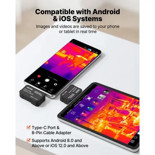 VEVOR Wärmebildkamera für iOS & Android, 512x384 Super IR & 256x192 IR-Auflösung Thermobildkamera für Smartphone Tablet mit USB-C, 25Hz Infrarotkamera mit 6 Farbpaletten für -20°C-550°C Inspektionen – Bild 3
