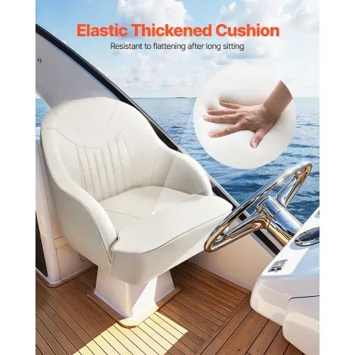 VEVOR Bootssitz Bootsstuhl mit niedriger Rückenlehne hochklappbarer Fischerbootsitz mit verdicktem Schwammkissen & PVC-Leder & ergonomischem Design Bootssitz für Fischerboote Yachten Schiffe weiß – Bild 4