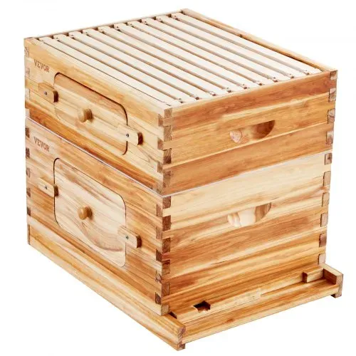 VEVOR Bienenstock, 20 Rahmen, Bienenbeute Zander, mit Bienenwachs beschichtetes Tannenholz, 1 tiefer + 1 mittlerer Bienenkasten, Langstroth-Bienenstock-Set, transparente Acrylfenster mit Fundamenten – Bild 10