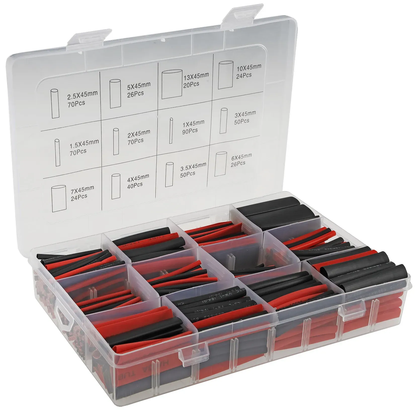 Schrumpfschlauch-Sortiment, 560-teilig in Plastikbox, Ratio 2:1, schwarz + rot Schrumpfschlauch-Sortiment, 560-teilig in Plastikbox, Ratio 2:1, schwarz + rot