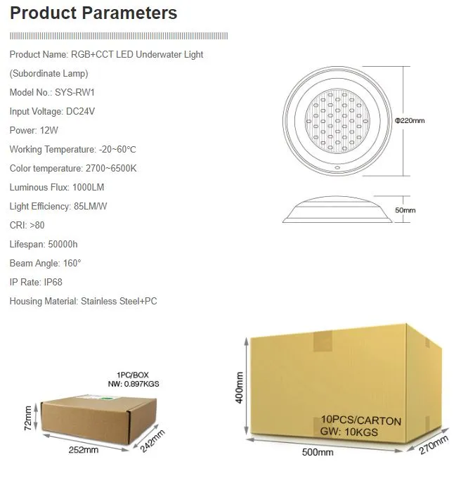 MiBoxer SYS-RW1 LED Subordinate Poolleuchte 12W RGB+CCT mit Funk und WLAN – Bild 2