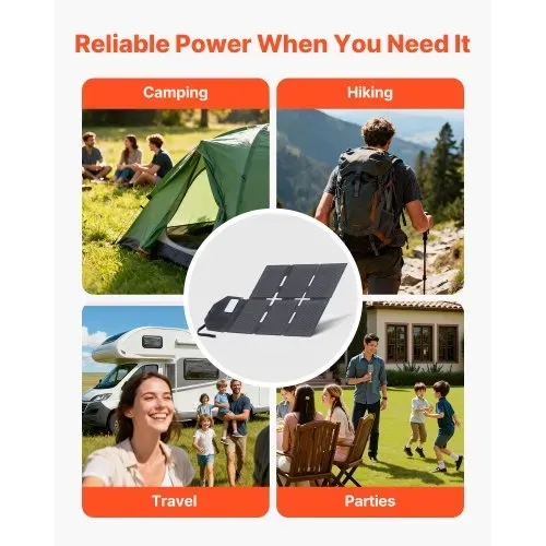 VEVOR Faltbares Solarpanel 60 W, 16BB N-Typ monokristallines Solarmodul mit 24 % Wirkungsgrad, Solarladegerät mit MC4-Ausgang, Typ-C-, USB-A- & DC-Anschlüssen für Powerstations beim Camping – Bild 5