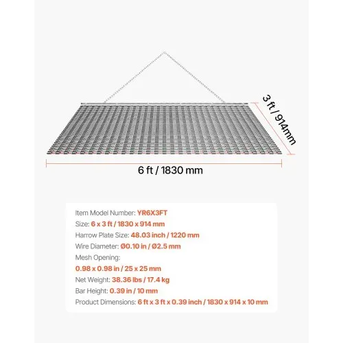 VEVOR Schleppegge 1830x914 mm, Wiesenegge, Wiesenschleppe, Feldegge aus Verzinktem Stahl mit Anhängekette, Anbaugerät für ATVs, UTVs & Traktoren zum Einebnen von Schotterwegen, Fahrspuren & Feldern – Bild 6