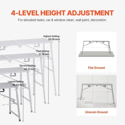 VEVOR Arbeitsplattform 900-1500 mm, zusammenklappbare Trittleiter aus legiertem Stahl, tragbare Arbeitsbühne, Tragkraft 400 kg, Trittbank Hocker zum Malen von Trockenbauwänden, Reinigen, Waschen – Bild 3