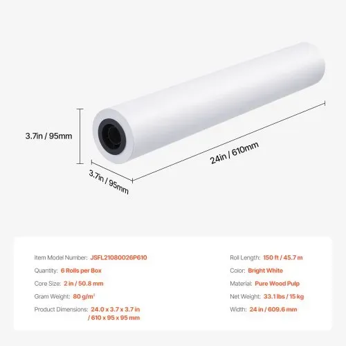 VEVOR Großformatpapier Plotterpapier 45,7 m x 61 cm 6 Rollen CAD-Bond-Rollen mit 50,8 mm Kern, Zeichenrollen für CAD-Zeichnungen, technische Pläne, GIS-Karten und Architekturentwürfe – Bild 6