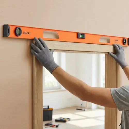 VEVOR 4 tlg. Wasserwaage Set, 40/60/90/120cm Richtwaage mit 3 Libellen 90°/45°/0° & 0,5mm/m Genauigkeit, Maurerwaage Meganetisch mit Aufhängeloch, Stoßfestes Messwerkzeug für Baustelle Hausrenovierung – Bild 7