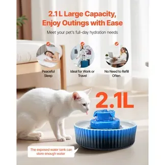 VEVOR Katzenbrunnen, 2,1 L, Keramik-Trinkbrunnen, mit leiser 1,5-W-Pumpe, 360°-Zugangsbereich, mehrschichtiges Filtersystem, Wasserbrunnen für Haustiere, Katzen, Hunde, Blau, φ240×130 mm VEVOR Katzenbrunnen, 2,1 L, Keramik-Trinkbrunnen, mit leiser 1,5-W-Pumpe, 360°-Zugangsbereich, mehrschichtiges Filtersystem, Wasserbrunnen für Haustiere, Katzen, Hunde, Blau, φ240×130 mm