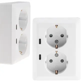 MILOS Schutzkontakt-Steckdose 2-fach 250V~/16A, 1x UP, 2x USB C/PD, weiß matt MILOS Schutzkontakt-Steckdose 2-fach 250V~/16A, 1x UP, 2x USB C/PD, weiß matt