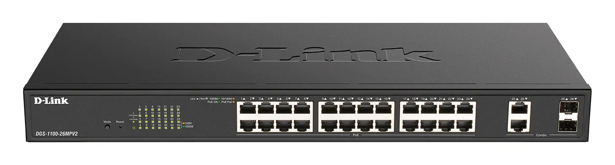 D-Link DGS-1100-26MPV2/E Netzwerk-Switch Managed L2 Gigabit Ethernet (10/100/1000) Power over Ethernet (PoE) Schwarz D-Link DGS-1100-26MPV2/E Netzwerk-Switch Managed L2 Gigabit Ethernet (10/100/1000) Power over Ethernet (PoE) Schwarz