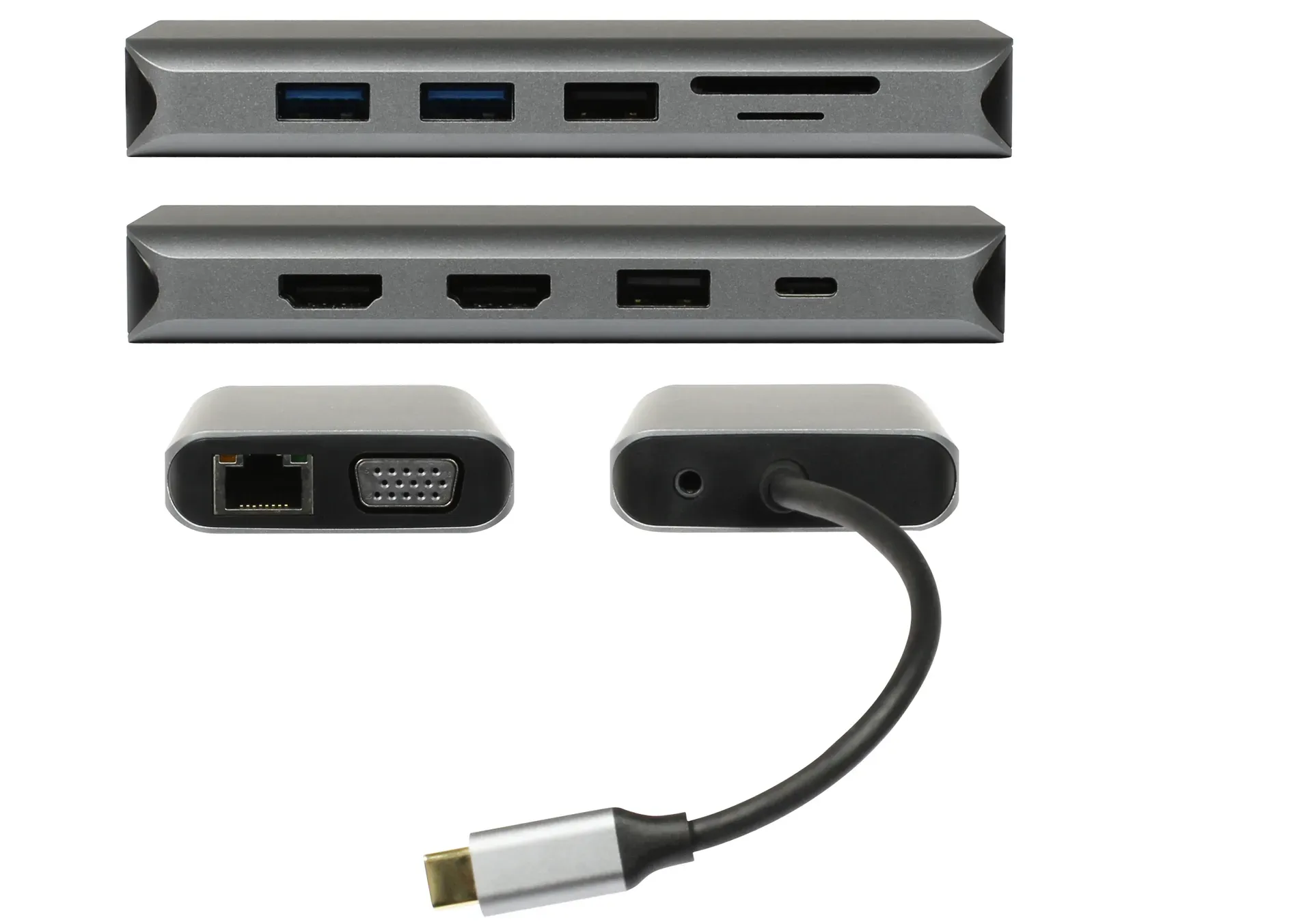 Plusonic USB-C Docking Adapter/Hub 8in1 with HDMI/VGA/LAN/USB – Bild 2