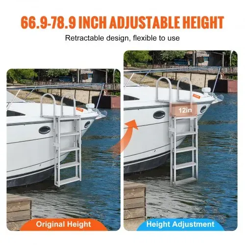 VEVOR Dockleiter 5 einziehbare Stufen 159kg Tragkraft Pontonbootleiter aus Aluminiumlegierung mit 1700-2005mm einstellbarer Höhe 10cm breite Stufe zum Einsteigen in Schiffe/See/Pool/Marine – Bild 2