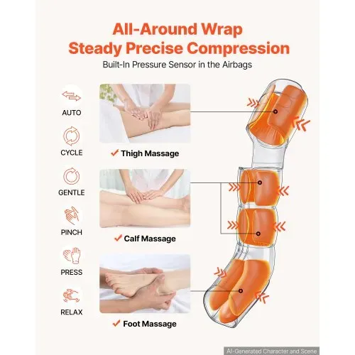 VEVOR Beinmassagegerät Lymphdrainage Luftkompression 9 Intensitätsstufen, für Tägliche Entspannung, 6 Massageprogramme 3 Wärmestufen Automatische Abschaltfunktion, inkl. Aufbewahrungstasche Adapter – Bild 2
