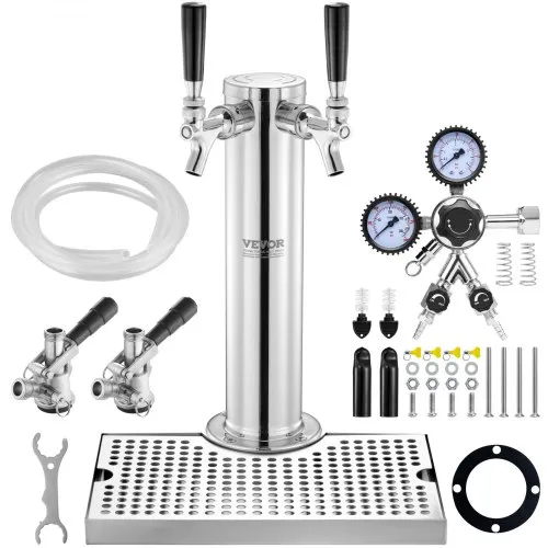 VEVOR Kegerator-Turm-Kit, Bier-Umrüstsatz mit 2 Zapfhähnen, Bier-Turmspender aus Edelstahl mit Doppelmessgerät W21.8-Regler und S-System-Fasskupplung, Bier-Tropfschale für Partys zu Hause VEVOR Kegerator-Turm-Kit, Bier-Umrüstsatz mit 2 Zapfhähnen, Bier-Turmspender aus Edelstahl mit Doppelmessgerät W21.8-Regler und S-System-Fasskupplung, Bier-Tropfschale für Partys zu Hause