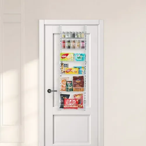 VEVOR Vorratsschrank Speisekammer-Organizer Aufbewahrung über der Tür, 6-stufige Gewürzregale zum Aufhängen aus Stahl, verstellbare Lagerregale für die Wand, für Zuhause Küche Badezimmer, weiß – Bild 7