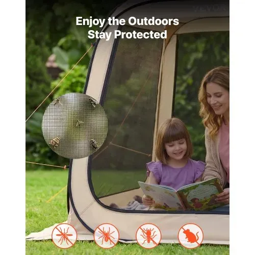 VEVOR Campingzelt, 182,88x182,88x219,4 cm, Partyzelt für 4-6 Personen, Pop Up Zelt mit Tragetasche, Netz-Seitenwänden und Heringen, für Garten, Terrasse und Outdoor-Aktivitäten, Beige – Bild 5