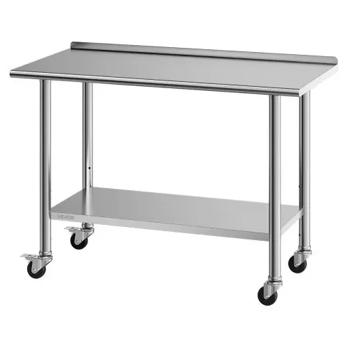 VEVOR Edelstahltisch Gastro 1220 x 610 x 894 mm, Verstellbarer Edelstahltisch mit Rollen, Aufkantung (30 mm), Arbeitstisch mit Grundboden für Restaurant Obere Ablage (245 kg) Untere Ablage (204 kg) – Bild 9