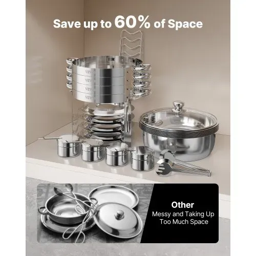VEVOR Chafing Dish Buffet Speisenwärmer mit 4 Behältern in voller Größe (4,7 L pro), runder Catering-Wärmespender mit Glasdeckel & Wasserpfanne & klappbarer Ständer, für Hochzeiten Buffet Silber – Bild 4