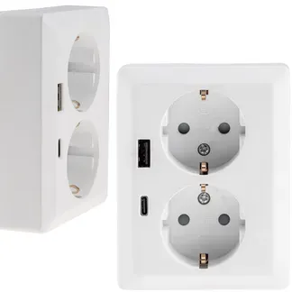 MILOS Schutzkontakt-Steckdose 2-fach 250V~/ 16A, 1x UP, USB A+C/PD, weiß matt MILOS Schutzkontakt-Steckdose 2-fach 250V~/ 16A, 1x UP, USB A+C/PD, weiß matt