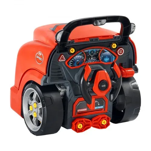 VEVOR Motorspielzeug, 60-teilig, Autoreparaturset für Kinder, mit abnehmbaren Teilen, Lichtern & Geräuschen, Lenkrad & Hupe, Mechaniker-Werkstattset für Kinder für Kleinkinder ab 3 Jahren, Rot – Bild 9