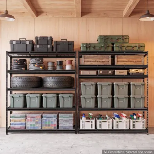 VEVOR Lagerregal 5-Stöckig Drahtregal 1526x612x1813mm mit 1631kg Tragkraft, Gitterregal für Lager Garage Keller & Werkstatt, Stahlkonstruktion, Regalböden Höhenverstellbar, Drahtgitterpaneele, Schwarz – Bild 7