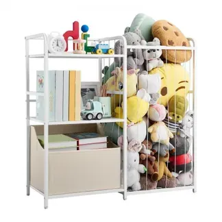 VEVOR Kinderbücherregal mit Spielzeugaufbewahrung, 2-stöckiges Bücherregal mit Stoffspielzeugtruhe, Kinderregal Kinderzimmerregal Weiß, geeignet für Wohnzimmer Eingangsbereich Kindergarten VEVOR Kinderbücherregal mit Spielzeugaufbewahrung, 2-stöckiges Bücherregal mit Stoffspielzeugtruhe, Kinderregal Kinderzimmerregal Weiß, geeignet für Wohnzimmer Eingangsbereich Kindergarten