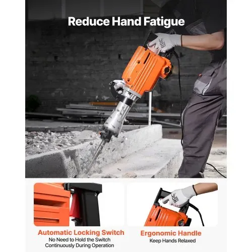 VEVOR Hochleistungs-Betonbrecher Abbruchhammer 2200 W, 1-1/8 Zoll / 28,6 mm Elektroabbruchhammer, Bohrhammer Betonhammer Stemmhammer 1400 BPM, inkl. Spitzmeißel, Flachmeißel, für Schiefer, Beton usw. – Bild 5