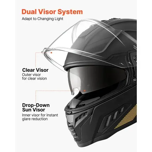 VEVOR Integralhelm mit Sonnenblende Größe XL, Motorradhelm mit Doppelvisier ECE 22.06 Zertifiziert Vollvisierhelm für Damen & Herren Vollvisierhelm mit Bluetooth-Lautsprecherfach, Mopedhelm Full Face – Bild 3