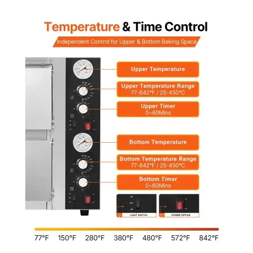 VEVOR elektrischer Pizzaofen für 457 mm Pizza 2500 + 2500 W Pizzabackofen bis 450 °C, Pizzamaker mit Zeit- und Temperaturregelung & Doppelkammer, Pizzabackmaschine Pizzamaschine multifunktional – Bild 3