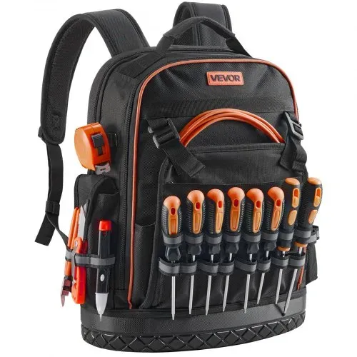 VEVOR Werkzeugrucksack, 64 Taschen, Werkzeug-Aufbewahrungs-Organizer, Backpack mit Laptopfach & geformtem Boden, Baustellenrucksack für Elektriker, Reparaturarbeiter & Heizungstechniker – Bild 9