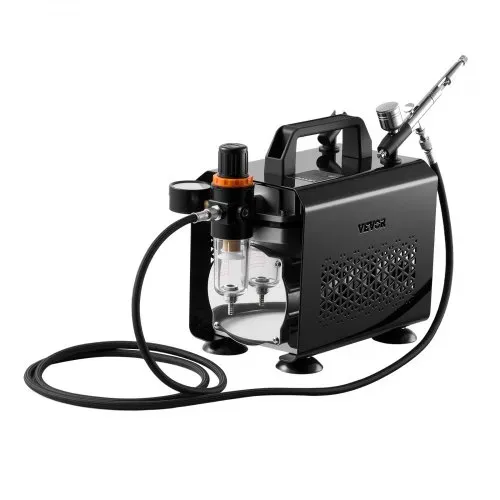 VEVOR Airbrush Set 1/6 PS mit Luftkompressor, 1 Dual Action Airbrush Pistole mit 3 Düsen (0,2/0,3/0,5 mm) & Schlauch & Acrylfarbe & für Kuchendekoration Modellmalerei Nagelkunst geräuscharm – Bild 8