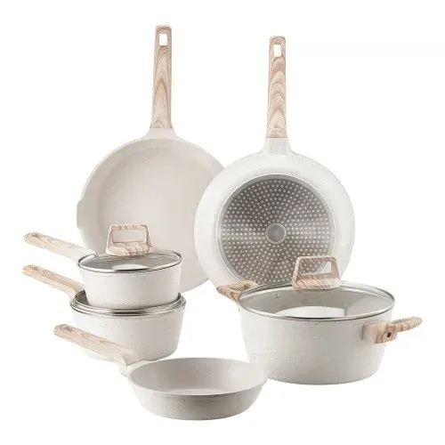 VEVOR Induktion Töpfe Pfannen Set (17-teilig) mit Glasdeckel, antihaftbeschichtetes Kochgeschirr, Induktionskochtöpfe für die Küche im Wohnmobil zum Braten, Würzen von Soßen und Kochen (Weiß) – Bild 9