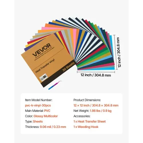 VEVOR Vinylfolie Wärmeübertragung Transferfolie (304,8 x 304,8 mm) 30 Blätter, verschiedene Farben, Plotterfolie kompatibel mit Schneidemaschinen, Aufbügelfolie für T-Shirts Kissen Hüte – Bild 6