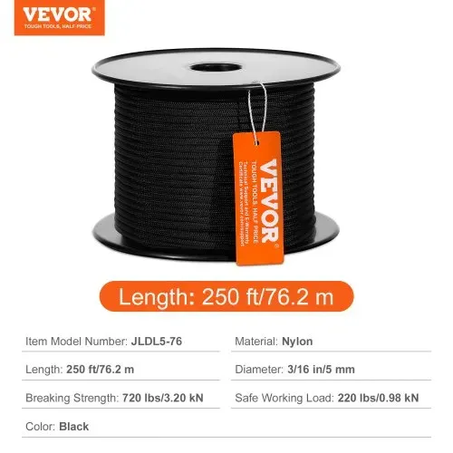 VEVOR Geflochtenes Nylonseil, 3/16 Zoll x 250 Fuß, 32 Stränge, 720 Pfund Bruchfestigkeit, Outdoor-Kletterseil, Baumpfleger-Kletterseil für Felswanderungen, Camping, Schaukeln, Abseilen, Rettung – Bild 6