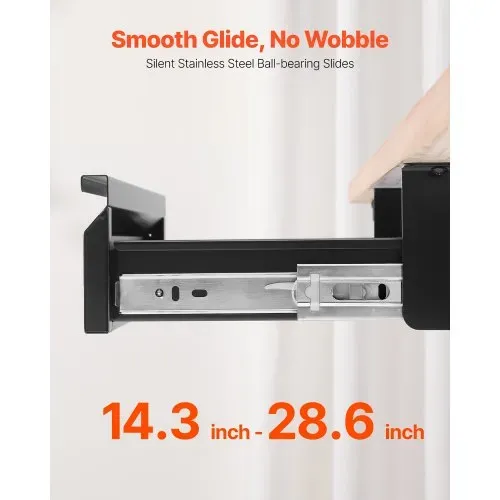 VEVOR Untertisch Schublade 440x223x101 mm, Unterbau Schreibtisch, versteckter Schreibtisch-Aufbewahrungs-Organizer, Bleistiftschublade unter dem Tisch für Sitz-Steh-Arbeitsplätze im Büro & zu Hause – Bild 3