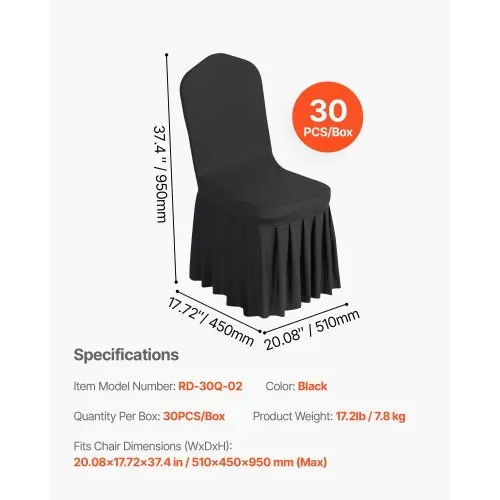 VEVOR 30 x Stuhlhussen Stuhlbezug mit flacher Vorderseite Stretch waschbarer & abnehmbarer Stuhlüberzug aus Polyester-Spandex für Hochzeitsfeiern, passend für Stühle (51 x 45 x 95 cm) Schwarz – Bild 6
