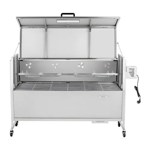 VEVOR Drehspießgrill 38 W Spanferkelgrill Lammgrill Holzkohlegrill (132 cm Grilllänge) mit 60 kg Tragkraft & Rädern & 4-facher Höhenverstellung & Deckel, Edelstahl-Elektrogrill-Set für Camping – Bild 8